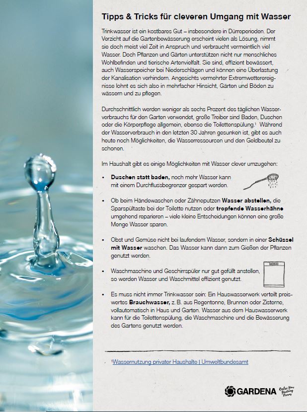 Infosheet mit Tipps und Tricks für cleveren Umgang mit Wasser